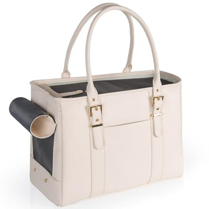 Fashion Pet Carrier Dog Purse Cat Bag Soft-Sided Carriers Travel Airline Approved, Stylish Leather Tote Handbag for Small Animal Puppy Kitten (White) - color: White