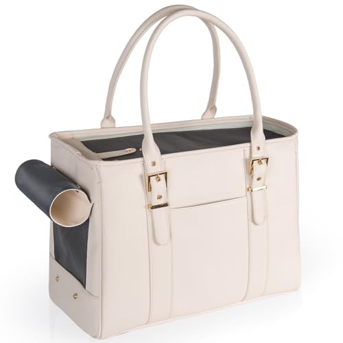 Fashion Pet Carrier Dog Purse Cat Bag Soft-Sided Carriers Travel Airline Approved, Stylish Leather Tote Handbag for Small Animal Puppy Kitten (White) - color: White