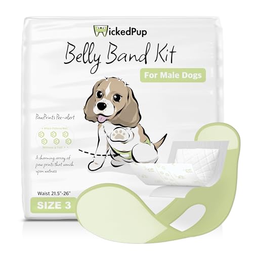 WICKEDPUP Male Dog Belly Band Kit, 50 Diaper Pads & 1 Reusable Male Wrap (Size 3 (21.5"-26" Waist)) - size: Size 3 (21.5"-26" Waist)