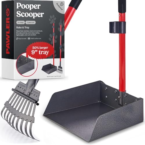 Pawler Pooper Scooper for Large Dogs, Small Dogs and Horses, Metal Poop Scooper Set with Long Handle Rake and Tray for Yard, Grass, Dirt or Gravel, Heavy Duty Aluminum Poop Picker Upper - color: 2 Piece Set - X Large