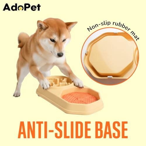 Slow Feeder Dog Bowl with Silicone Lick Mat, Non-Slip Dual Feeding Station for Dogs, Slow Eating Bowl to Help Reduce Fast Eating, Removable Lick Pad (Yellow) - color: Yellow