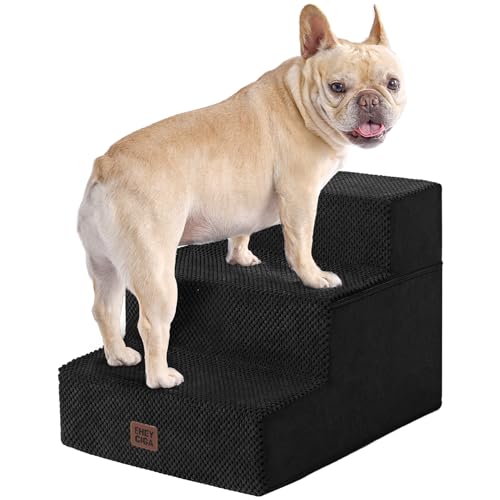EHEYCIGA Dog Stairs for Small Dogs 13.5" H, 3-Step Dog Steps for Couch Sofa and Chair, Pet Steps for Medium Cats, Non-Slip Balanced Pet Ramp Indoor, Black - color: Black, size: Standard 15" x 18" x 13.5"
