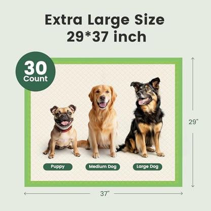 Gardner Pet Dog Pee Pads Extra Large 29"x37", XL Thicker ECO Green Disposable XLarge Puppy Training Pads Super Absorbent Full Edge-Wrapping Pad for Dogs, Puppies, Doggie, Cats, Rabbits-(30 Count) - size: 29"x37"-30 Count