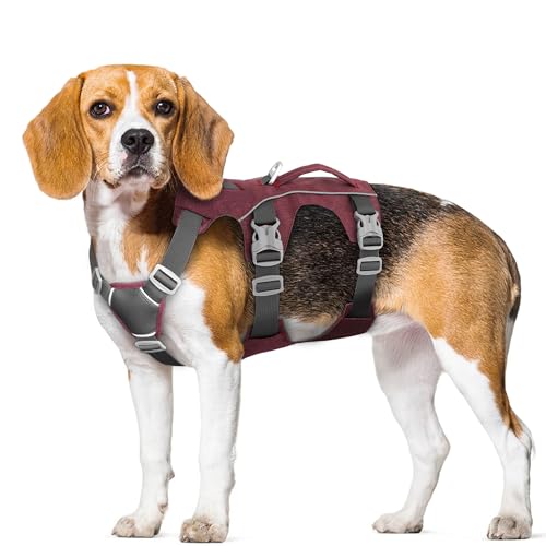 Escape Proof Dog Harness Medium Sized Dog, Reflective No Pull Dog Vest with Handle, Lightweight Full Body Pet Harness Adjustable for Walking,Training(Maroon,Chest:17-32") - color: Maroon, size: M: Chest 17-32", Fit 25-55 lbs