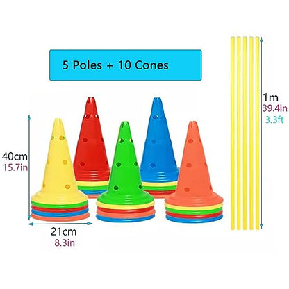 Agility Hurdle Cone 5pc Set, Detachable Slalom Training Agility Poles for Players Adult Children and Dog, Outdoor Sport Traning Equipment (Size : 1m/39.4in) - size: 1m/39.4in