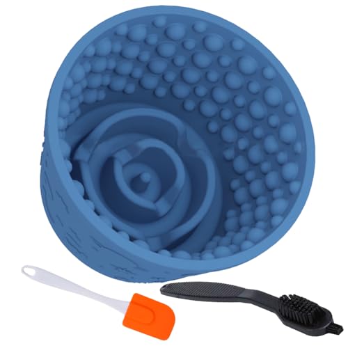 Dog Lick Bowl,Anxiety Relief Non-Slip Silicone Treat Bowl,Durable Anti-Choking Long-Lasting Enrichment Slow Feeder Licking Mat for Small Medium Large Breed,Freezable BPA Free Silicone Dishwasher Safe - color: Dark Blue, size: M-L