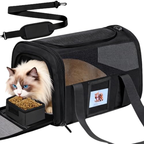 Soft Cat Carrier for Pets Up to 25 lbs, Cat Pet Travel Bag with Padded Shoulder Strap and Detachable Cat Food Bowl, Pet Dog Carriers for Small Dogs and Puppies, Travel Carry, Black - color: Black, size: 13.0"L x 13.0"W x 20.0"H