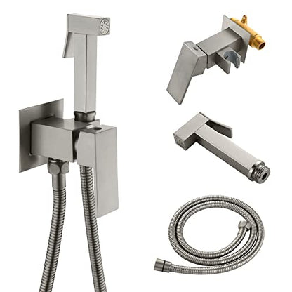 SHAMANDA Warm Water Bidet Sprayer for Toilet with Hot and Cold Brass Rough-in Valve, Stainless Steel Handheld Bidet Attachment Set for Feminine, Pets and Baby Diaper Wash, Brushed Nickel, BDS08-2 - color: Brushed Nickel, style: Hot & Cold Water Modes-Squa