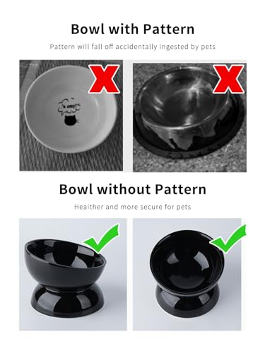 ABRUTY Cat Water Bowl, 16 OZ Ceramic Elevated Cat Bowls, 15° Tilted and Raised Pet Food Dish, Anti Vomiting Protect Pets' Spines and Whisker Fatigue - color: Black, size: 1 Pack