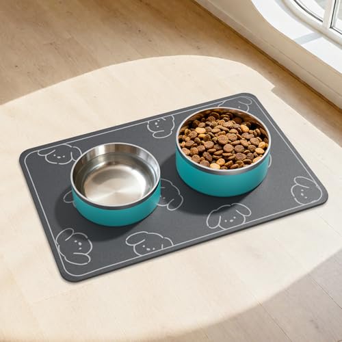 WENBOKMIN Dog Food Mat, Diatom Ooze Cat Water Mats Non Slip for Floors Waterproof and Water Absorption, Easy to Clean-Dog (15.5" H*23.5" L) - color: Black-Dog, size: 23.5"L x 15.5"W