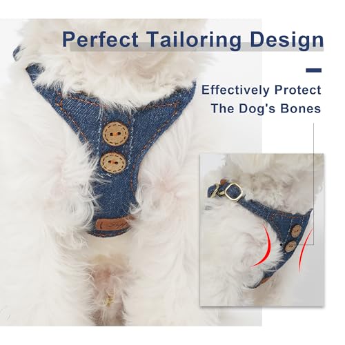 No Pull Small Dog Harness with Multifunction Dog Leash,Lightweight Soft Adjustable No Choke Escape Proof Pet Harness Vest Pet Harness Vest,Denim Blue,S - color: Button-Denim Blue, size: S