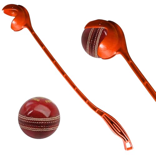 AnNafi Speed Arm Cricket Ball Thrower | Practice Launcher & Pickup | Dog Fetch & Fold Set | Cricket Equipment (with Leather Ball, Orange) - color: Orange, size: With Leather Ball
