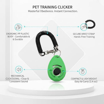 Dog Training Clicker with Wrist Strap - Ergonomic Mechanical Sound Signal for Obedience & Trick Training, Durable PP Plastic (1 Pack) - color: Green