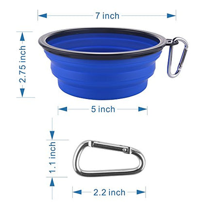 Large Collapsible Dog Bowls, 34oz Travel Water Food Bowls Portable Foldable Collapse Dishes with Carabiner Clip, 2 Pack (Blue + Red)