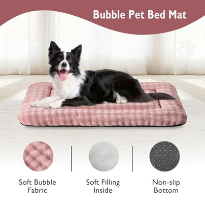 Dog Bed Mat Crate Pad for Large Dogs, Washable Soft Pet Sleeping Mat Kennel Pad with 3D Bubble Pattern, Dusty Pink, 36"x 23" - color: Dusty Pink, size: 36"L x 23"W x 1.5"Th