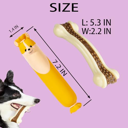 Dog Bone Chew+SqueakyToys for Aggressive Chewers, 2 Pack Real Beef Flavor+1Pack Latex Funny Interactive Toys , Indestructible Teething Toys for Medium/Large/Small Breed, Toy With Durable Nylon - size: RB beef Flavor 3 PCS