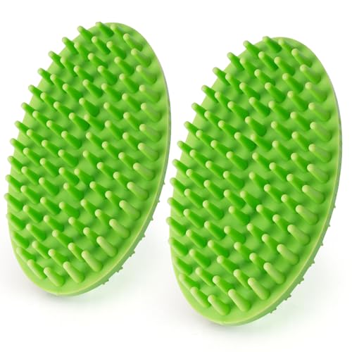 Dog Bath Brush, Green Double-Sided Shampoo Massage Brush, Adjustable Collar Handle for Grooming Short and Long Haired Pets(2pcs) - color: Green(2 pack)