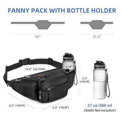 NOOLA Fanny Pack Waist Bag for Men Women, Lightweight Waist Pack with Water Bottle Holder, Adjustable Belt Bag with Multi-Pockets for Hiking, Dog Walking, Outdoor, Cycling, Running, Travel, Black - color: Black