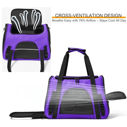 Dog Cat Carrier Soft for Small Pet Up to 16 Lbs TSA Airline Approved Travel Carrier Collapsible Puppy Car Mesh Bag 17.5 * 10.2 * 11.4 inch - Purple - color: Purple
