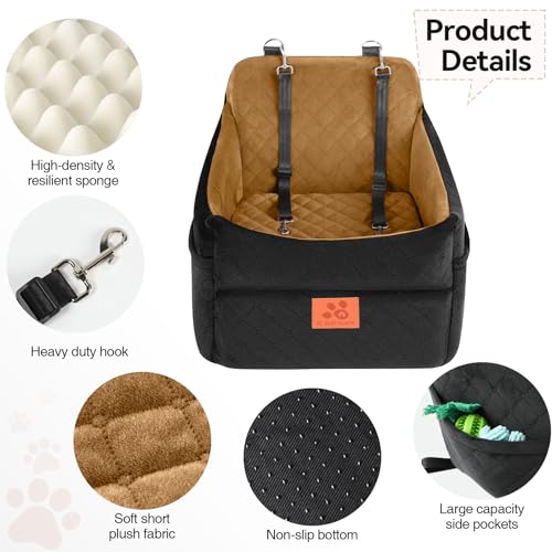 GL GLENSLAVE Dog Car Seat for Small/Medium Dogs, Dog Booster Car Seats with Thick Cushion for Dogs Under 35lbs, Detachable Washable Pet Carseat with Storage Pockets, 2 Safety Belts(Black/Coffee) - color: Black/Coffee