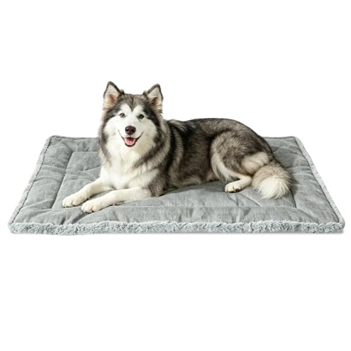 Reversible Dog Crate Mat 41"x27" for Large Dogs - Double-Sided Cooling Water-Resistant Oxford & Warm Plush Bed, Fits 42-Inch Wire Crates, Soft Stuffed, Machine Washable, Indoor & Outdoor, Light Gray - color: Light Gray, size: 41"L x 27"W x 1.2"Th