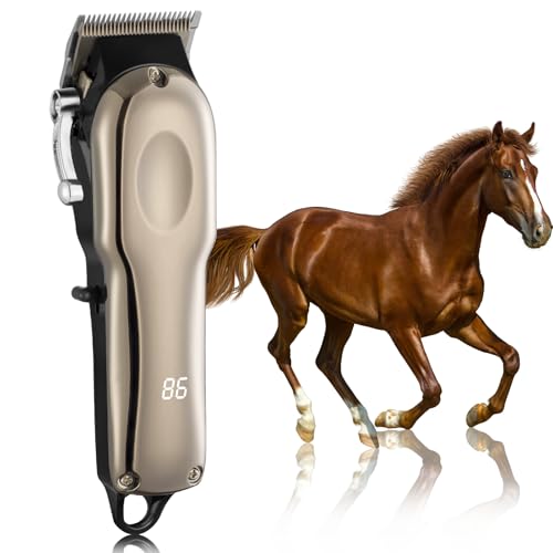 Horse Clippers Cordless Quiet, Professional Livestock Clippers with 4 Guide Guards, Electric Rechargeable Cordless Grooming Clippers for Horse, Cats and Dogs