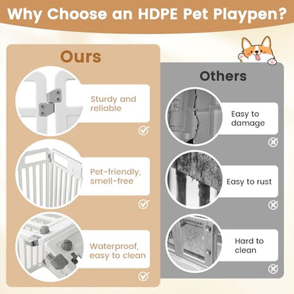 PETSITE 16-Panel Plastic Dog Playpen with Door, 32 Inch Tall Portable Shape-Customizable Pet Playpen Indoor Outdoor, Ideal for Small & Medium Dogs and Puppies, Easy to Assemble - size: 32"H x 24"W （16 Panels)