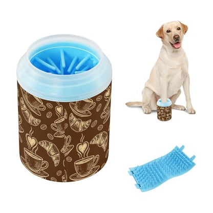 Coffee Brown Print Dog Paw Cleaner Cup with Soft Silicone Brush, Lightweight Portable Small Muddy Paw Washer for Dogs, Easy to Use Pet Foot Cleaner