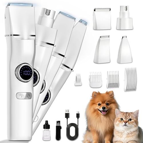 5-in-1 Dog Grooming Kit, Dog Paw Trimmer with LED Display and Light 11-Speed Rotary Knob Low Noise Stainless Steel Blade, Wireless Charging Pet Shaver Ideal Trimming Paw Eye Ear Facial Hair - color: Pet Clipper