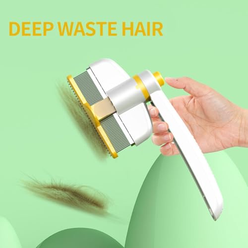 Pets Grooming Comb - Dog Hair Comb | Rotation Design Pet Grommer Comb with Release Button | Detangling Cat Comb | Dematting Comb | Cat Comb for Pets Removing Loose Hair for Shedding and Detangling - color: Yellow