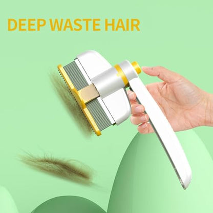 Pets Grooming Comb - Dog Hair Comb | Rotation Design Pet Grommer Comb with Release Button | Detangling Cat Comb | Dematting Comb | Cat Comb for Pets Removing Loose Hair for Shedding and Detangling - color: Yellow