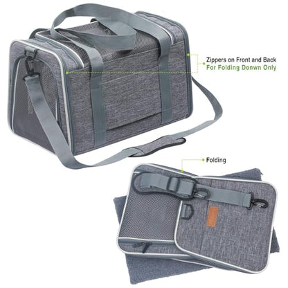 Cat Carrier - Soft-Sided Dog Pet Carrier, Portable Foldable Pet Bag up to 28 Lbs, Airline Approved Travel Puppy Carrier (Large, Light Grey) - color: Light Grey, size: 19.7"L x 12"W x 12"H