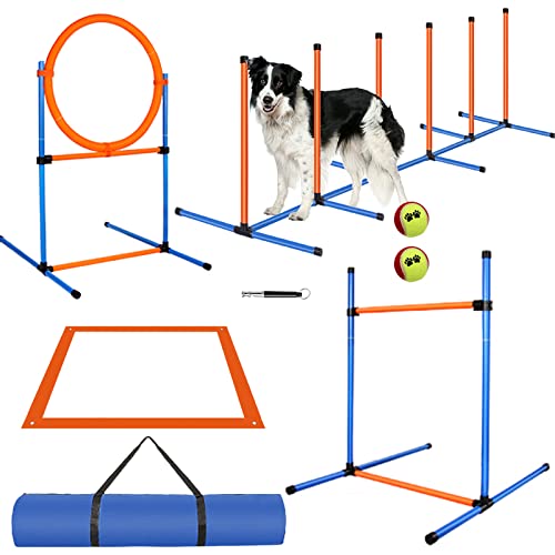 Dog Agility Training Equipment, 72-piece Obstacle Course Training Starter Kit Indoor Outdoor Game for Dogs with Agility Hurdle, Jump Ring, Weave Poles, Pause Box, Toy Balls and Storage Bag - size: 4 PCS SET
