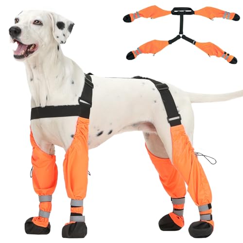 Pezluxe Dog Suspender Boots, Waterproof Anti-Slip Dog Rain Boots with Adjustable Strap for Small Medium Large Dogs, Reflective Paw Protector Pet Shoes for Outdoor Walking, Rain Snow Hiking, Orange, XL - size: XL