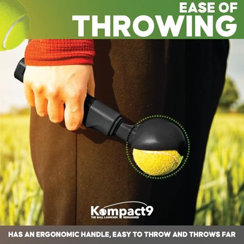 Kompact9 | Retractable Pocket-Sized Ball Launcher, Eco-Friendly & Portable Dog Fetch Toy, Made from Recycled Plastic, UK Designed, Fits Standard Tennis Balls Perfect Dog Exercise Equipment | Black