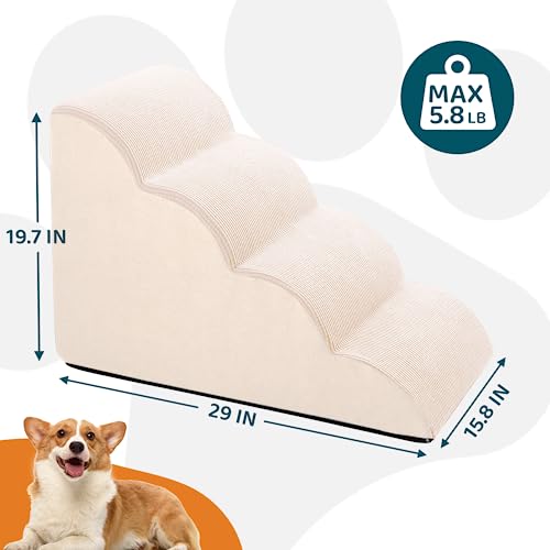 Steps for Small Dog, Dog Stairs for High Beds and Couch, 20" 4-Step High Density Foam Pet Stairs for Dogs Injured, Older Dogs Cats, Pet with Joint Pain (Beige) - size: 4-Steps