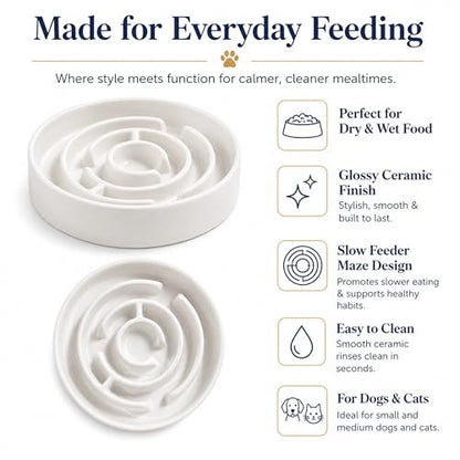 Ceramic Slow Feeder Dog Bowls with Anti-Slip, Slow Feeder & Non-Slip Design, Boredom and Anxiety Reducer, Suitable for All Breed Dogs and Cat (Ceramic-White) - color: Ceramic-White