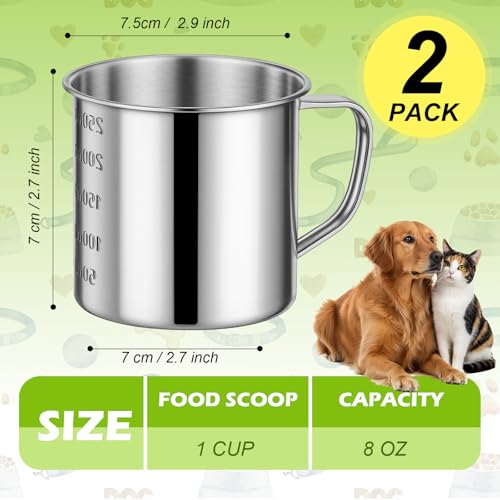 2 Pcs Dog Food Scoop 1 Cup,304 Stainless Steel Measuring Cups with Handle Pet Food Scoop Cup Measuring Scoop for Dogs, Cats, Birds & Rabbits – Ideal for Dry Food & Treats (1 CUP) - size: 1 CUP