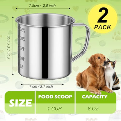 2 Pcs Dog Food Scoop 1 Cup,304 Stainless Steel Measuring Cups with Handle Pet Food Scoop Cup Measuring Scoop for Dogs, Cats, Birds & Rabbits – Ideal for Dry Food & Treats (1 CUP) - size: 1 CUP