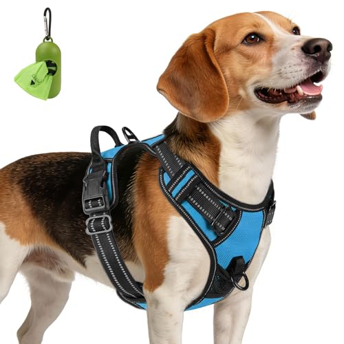 Joytale No Pull Dog Harness Medium Sized Dog, Reflective Pet Vest with Front Clip, Adjustable Soft Padded Harnesses with Easy Control Handle for Training and Walking, Sky Blue, M - color: SkyBlue, size: Medium