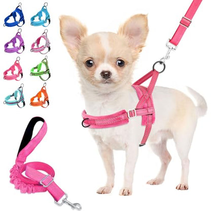 Lukovee No Pull Dog Harness and Leash Set, Soft Padded Small Dog Harness, Neck & Chest Adjustable Reflective Vest Puppy Harness with 4ft Lightweight Anti-Twist Dog Leash for Small Dogs (XS, Pink) - color: B-pink, size: XS ( Chest 14'' ~ 18'')