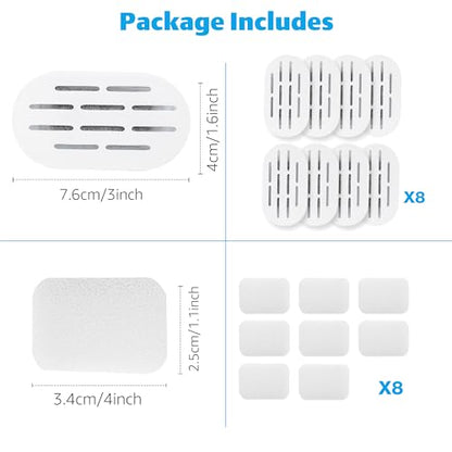 DOOOB Cat Water Fountain Filters, 16 Pack Cat Fountain Filter, Cat Fountain Replacement Filters for DOOOB Ceramic Cat Water Fountain, Pet Water Fountain Filters (8 Filters & 8 Sponges)
