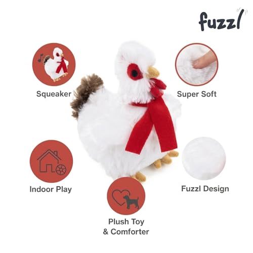 Fuzzl Plush Super Soft Cheeky Chicken - Snow White Dog Toy & Comforter – Cuddly Plush with Squeaker, Gentle Dog Toy for Puppies & Small to Medium Dogs - style: Snow White Hen