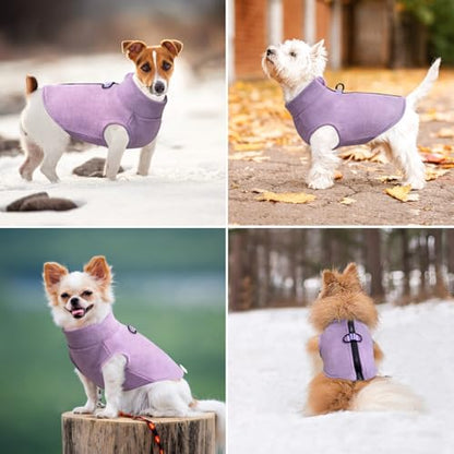 Idepet Dog Fleece Vest Sweater Zip Up Warm Pullover Dogs Jacket with D-Ring Leash Winter Cold Weater Coat Pet Sweatershirt Clothes Hoodie for Small Medium Dogs Boy Girl (Purple, XS) - color: Purple, size: XS