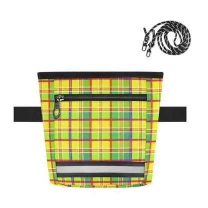 Plaid Water-Resistant Dog Treat Pouch, 3 Ways to Wear Treat Bag with Magnetic Closure & Reflective Strip, Hands-Free for Pet Training, Walking