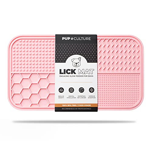Pup Culture Dog Lick Mat for Dogs, Feeding Pad for Anxious Pets Plus 4 Different Puzzles for Mental Stimulation for Dogs - Supports Mental, Dental, and Digestive Health, Bite Resistant and Heavy Duty - color: Pink, size: 1 Pack