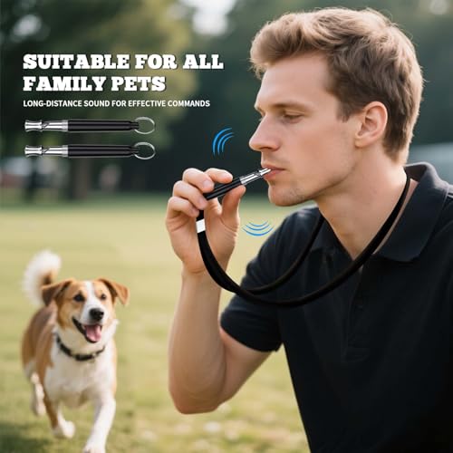 2 PCS Dog Whistles,Professional Recall Dog Training Whistle with Lanyard,Adjustable Ultrasonic Silent Dog Recall Whistles,Dog Whistle to Stop Barking Neighbors Dog,Dog Barking Stopper (Black+Black) - color: Black+Black
