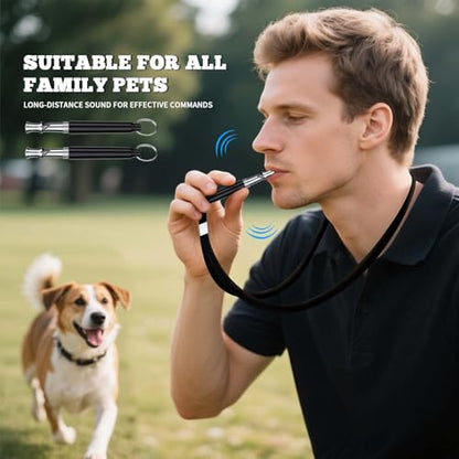 2 PCS Dog Whistles,Professional Recall Dog Training Whistle with Lanyard,Adjustable Ultrasonic Silent Dog Recall Whistles,Dog Whistle to Stop Barking Neighbors Dog,Dog Barking Stopper (Black+Black) - color: Black+Black