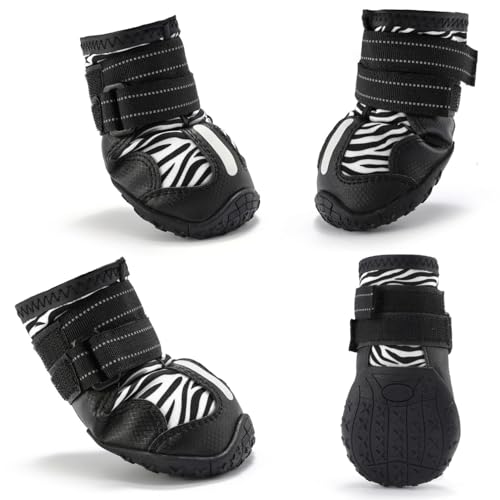 Waterproof Dog Boots, BESUNTEK Non-Slip Durable Dog Shoes, Adjustable Paw Protection with Adjustable Straps and Reflective Strip for Small Medium Large Dogs, Winter, Snow and Outdoor (White, #6)