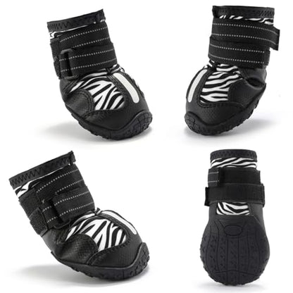 Waterproof Dog Boots, BESUNTEK Non-Slip Durable Dog Shoes, Adjustable Paw Protection with Adjustable Straps and Reflective Strip for Small Medium Large Dogs, Winter, Snow and Outdoor (White, #6)